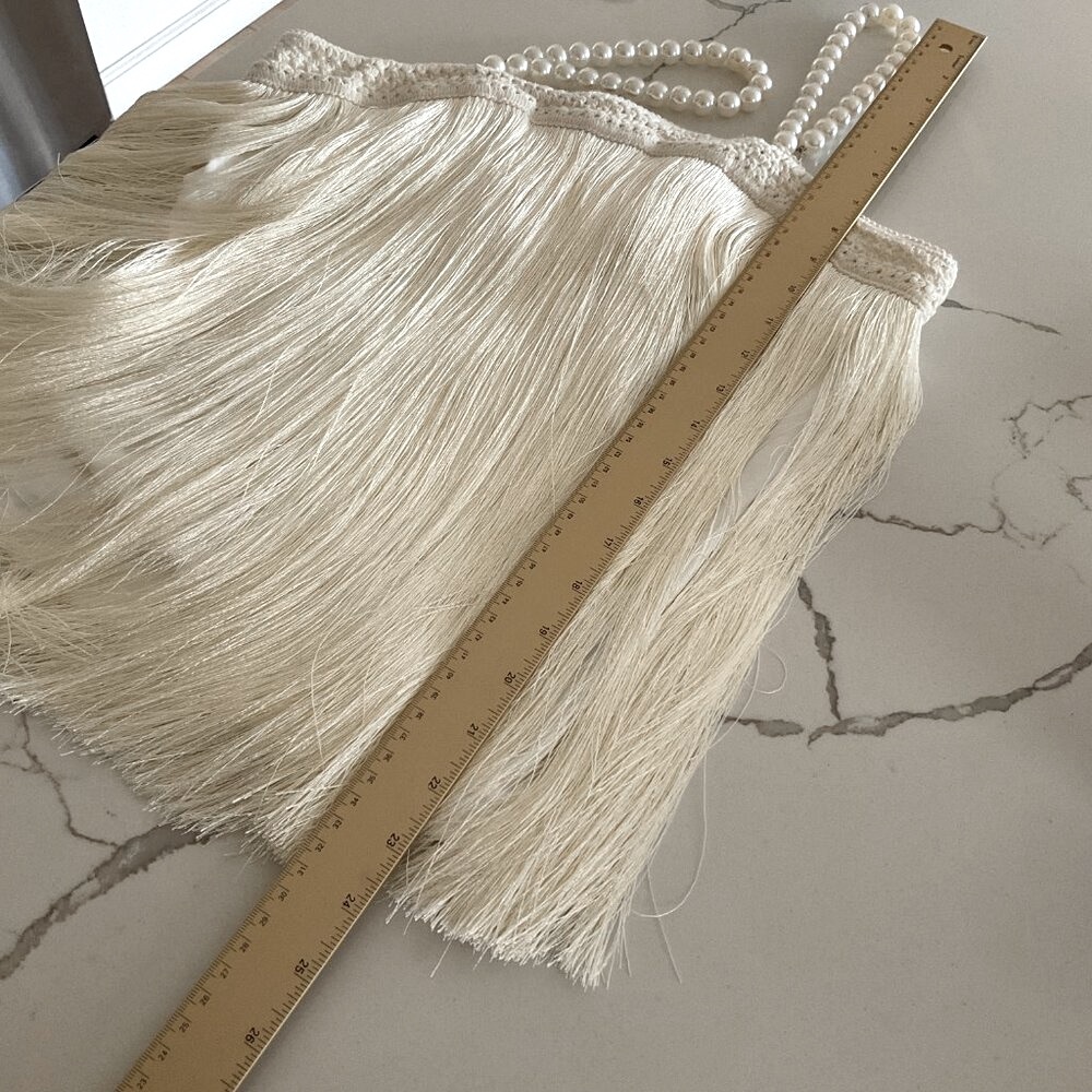 π€ BOSTON PROPER Pearl Embellished Fringe Knit Top Tank Flapper Ivory White - Picture 11 of 15